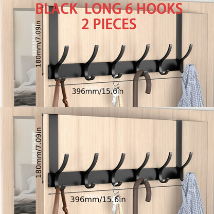 Over-the-Door Hook Hanger Sets in Black with Two 5- or 6-Hook Racks for Keys, Hats and Bags