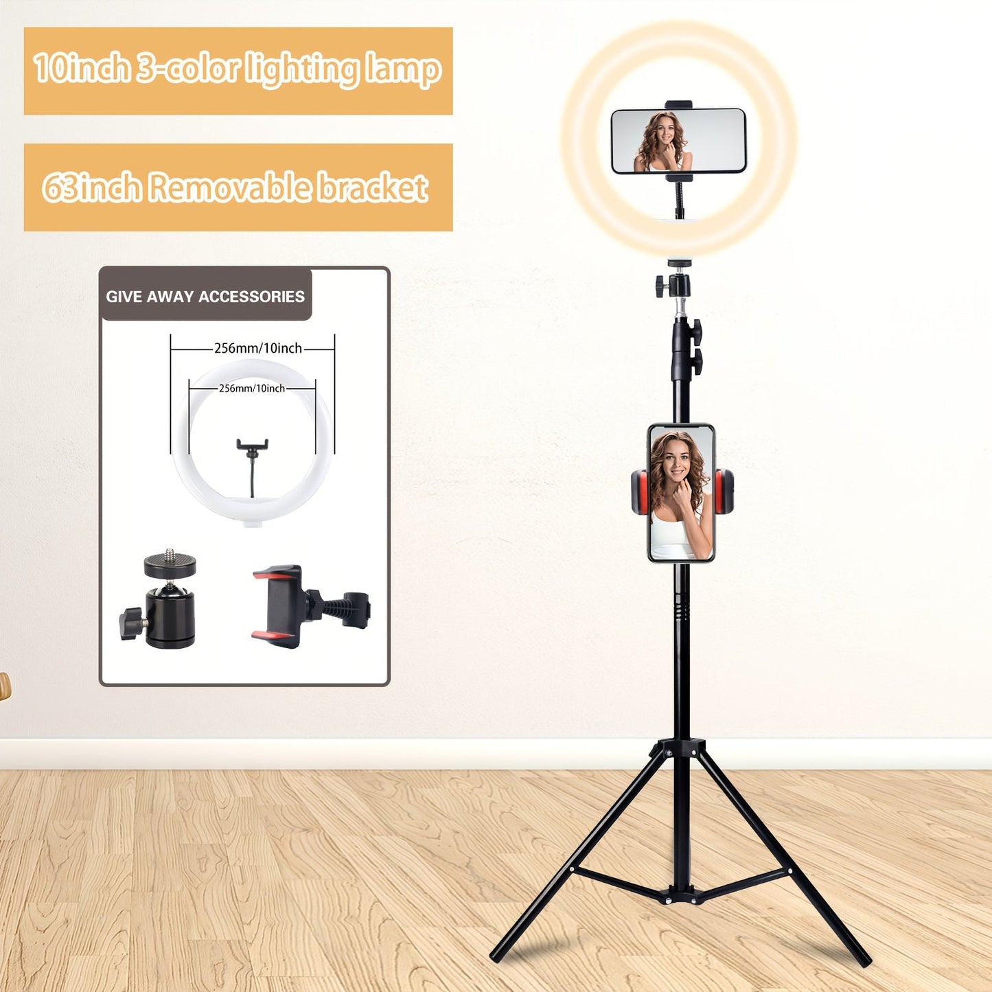 Dimmable 10 Inch Ring Light with 43"/63" Extendable Tripod & Phone Holder – RGB & Standard LED Circle Light for Selfie, Makeup, YouTube, Vlogging & Live Streaming
