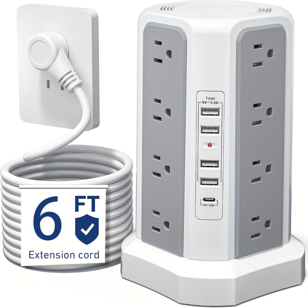 Power Strip Tower with 12–16 AC Outlets, 4 USB-A, PD 20W USB-C and 1500J Surge Protection for Home Office Charging