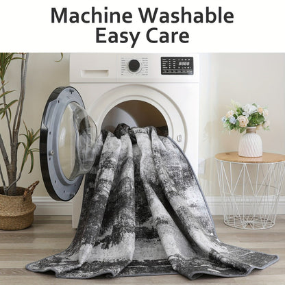 Area Rug, Dark Abstract Polyester Floor Carpet in Runner and Room Sizes with Rubber-Latex Backing and Machine-Wash Care