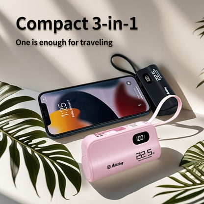 Mini Capsule Power Bank 5000mAh 22.5W Fast Charging Portable Charger Dual USB-C USB-A Pocket Sized for iPhone Android Samsung Travel Everyday Carry Black Pink Purple