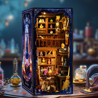 Magic House Book Nook Kit with 388-Piece Library and Potion-Room Scene, Touch Light and Clear Front Panel