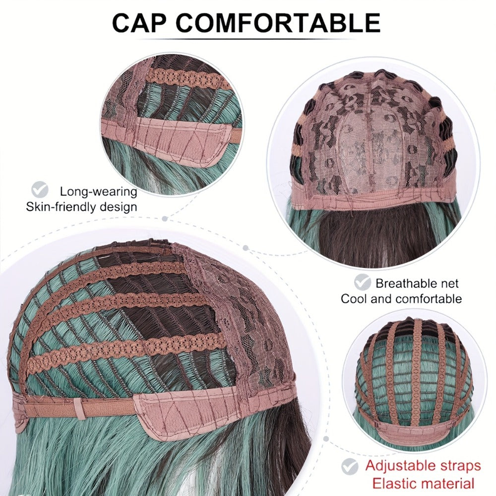 Synthetic Wig 16-Inch Straight Ombre Bob with Bangs, 150% Density and Rose Net Cap for Festivals