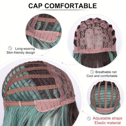 Synthetic Wig 16-Inch Straight Ombre Bob with Bangs, 150% Density and Rose Net Cap for Festivals