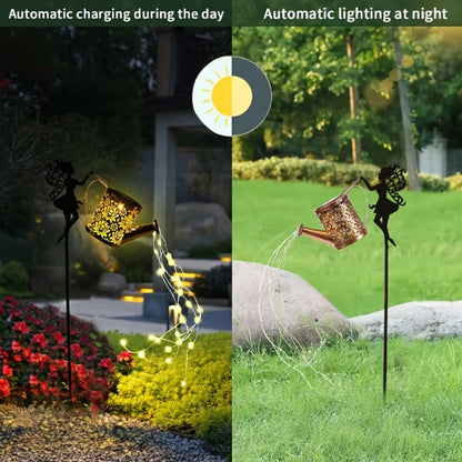 Solar Garden Light Watering Can Stake with 36 LED Waterfall Strands, IP65 Rating and Two Light Options