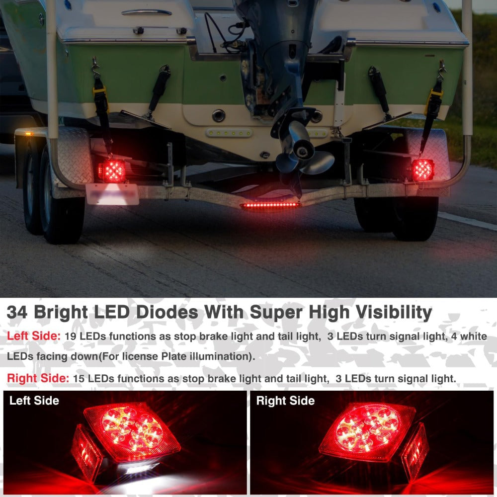 LED Trailer Light Kit with Wire Harness – Tail Lights, Amber Marker Lights & Brake ID Bar, 12V, Fits Boat Trailer Camper Truck Snowmobile Semi