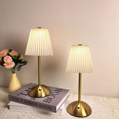 Pleated-Shade Rechargeable Table Lamp with Touch Control in Four Styles and One- or Two-Piece Options