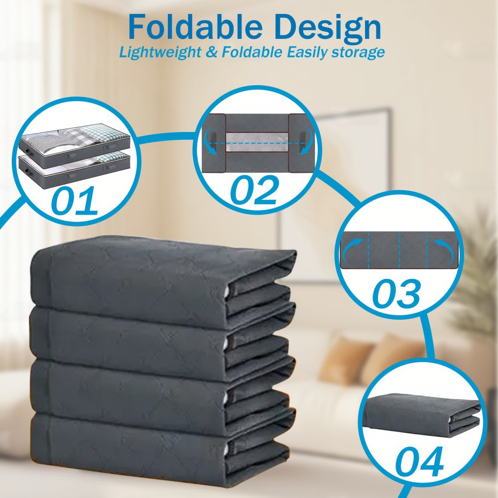 Storage Bag Set, 90L Under-Bed Organizers in 4- or 8-Pack Options with Clear Windows, Two-Way Zippers and Handles