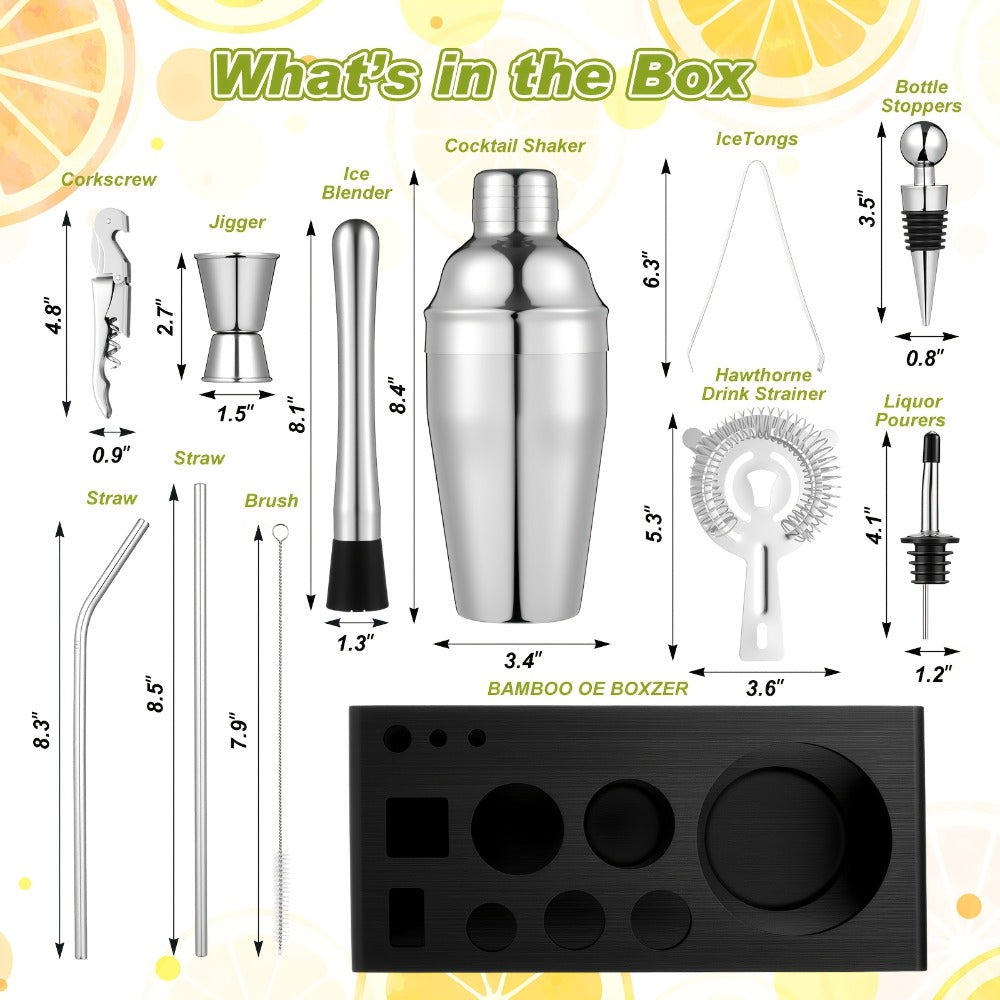 28PCS Bartender Set with Cocktail Shaker Kit – Glass Rimmer, Garnish Tray & Margarita Tools for Home Bar Beginners, Christmas Gift