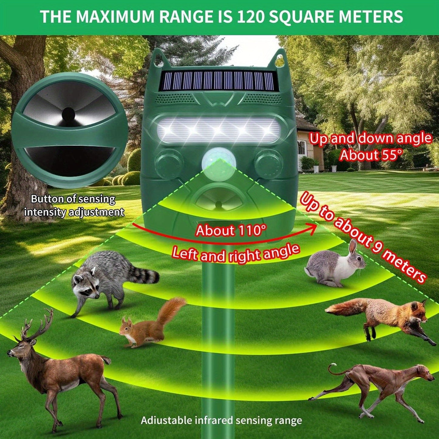 Solar Ultrasonic Animal Repeller | Garden Yard Outdoor Pest Deterrent
