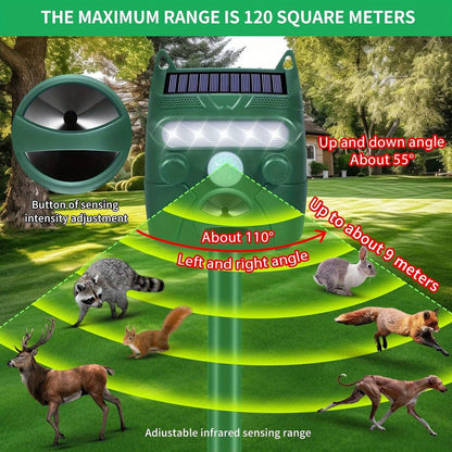 Solar Ultrasonic Animal Repeller | Garden Yard Outdoor Pest Deterrent