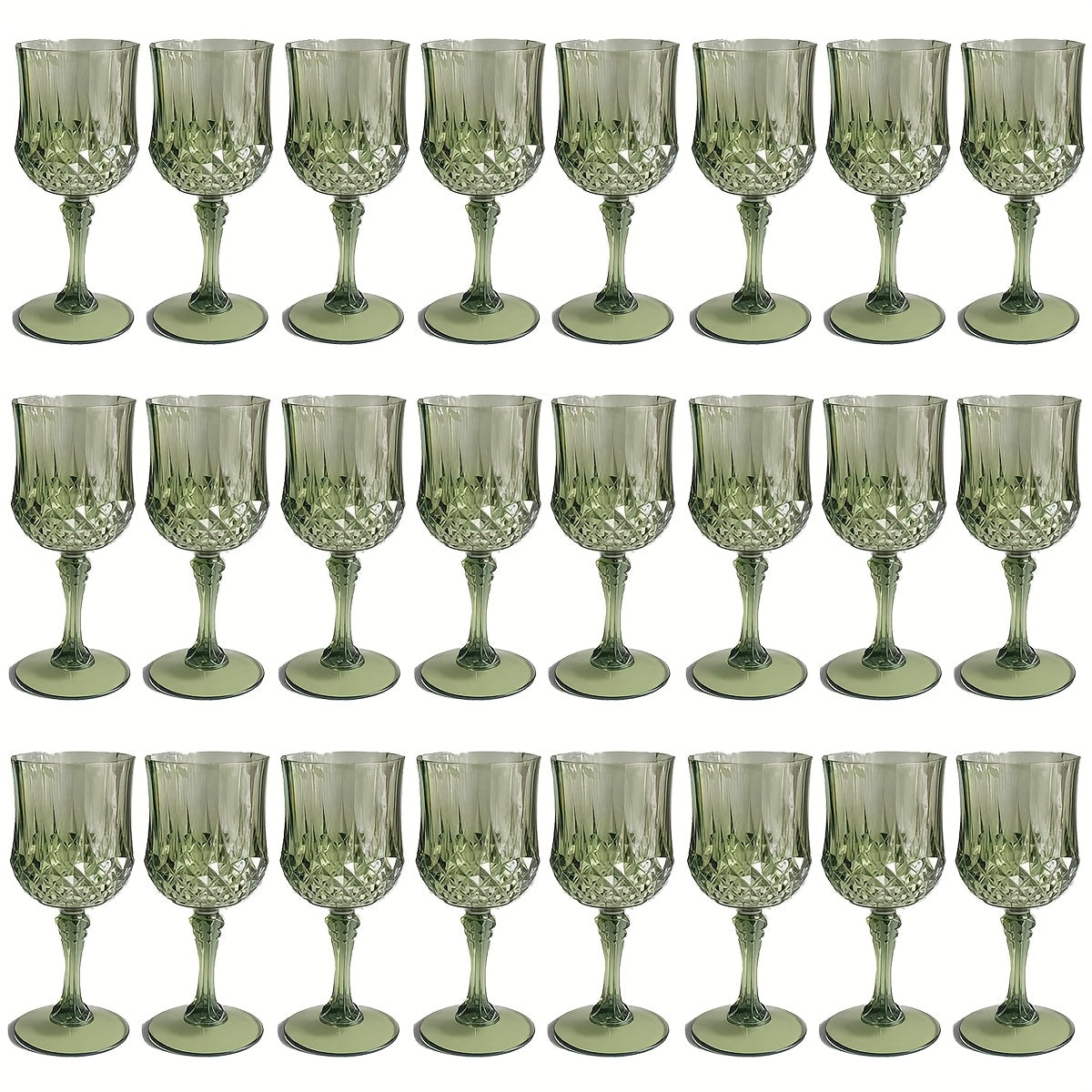 Twenty-Four-Pack Vintage-Style Plastic Stemmed Cups in Five Transparent Color Options for Party Tables