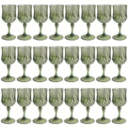 Twenty-Four-Pack Vintage-Style Plastic Stemmed Cups in Five Transparent Color Options for Party Tables