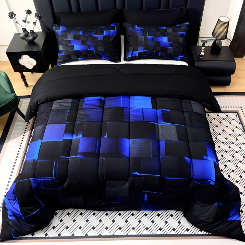 Checkered Quilt Bedding Set in Five Color Designs with Twin, Full, Queen and King Checkout Sizes