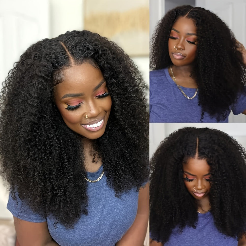 Lace Front Wig Kinky Curly Human Hair Style with 4x4x1 T-Part Lace, 180% Density and 12-22in Lengths