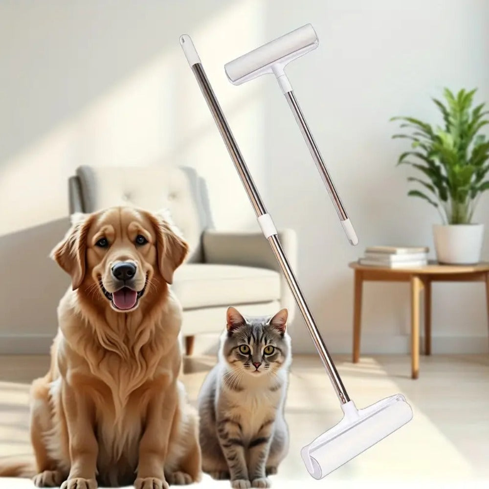 Pet Hair Removal Set 4 Piece Extendable Mop Brush with 3 Sticky Roller Refill Rolls for Floor Sofa Carpet Furniture Lint Roller Mop Combo for Dog Cat Hair Cleaning Home Use