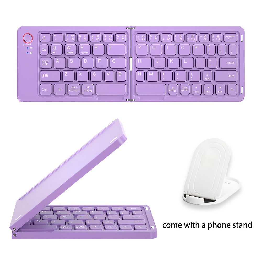 Double-Fold Pocket Bluetooth Keyboard Rechargeable Ultra-Lightweight Travel Wireless Keyboard Compatible with iOS Android Windows Tablets Phones Laptops Available in 5 Colors