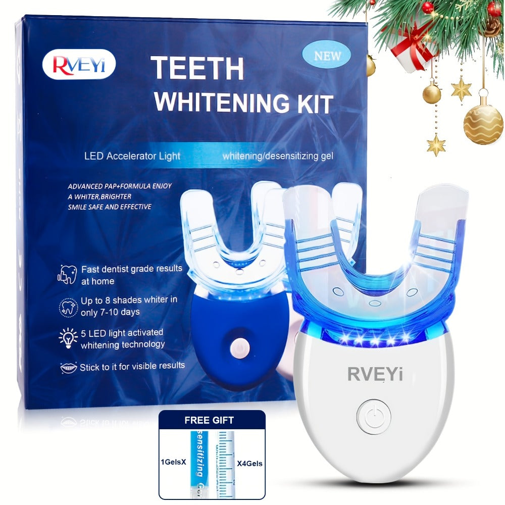 White or Blue Five-LED Teeth Whitening Kit with Five Gel Syringes and 10.8 cm Mouthpiece Device
