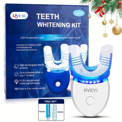 White or Blue Five-LED Teeth Whitening Kit with Five Gel Syringes and 10.8 cm Mouthpiece Device
