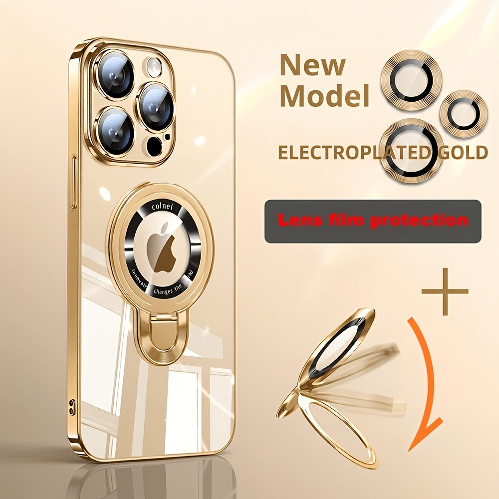 Magnetic iPhone Case Electroplated PC Shockproof Clear Back U-Shield Kickstand Lens Protector for iPhone 17 Pro Max 17 Pro 17 Air 17 16 15 14 13 12 11 Series – 5 Colors MagSafe Compatible