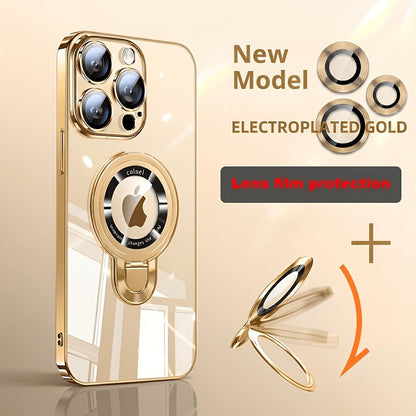 Magnetic iPhone Case Electroplated PC Shockproof Clear Back U-Shield Kickstand Lens Protector for iPhone 17 Pro Max 17 Pro 17 Air 17 16 15 14 13 12 11 Series – 5 Colors MagSafe Compatible