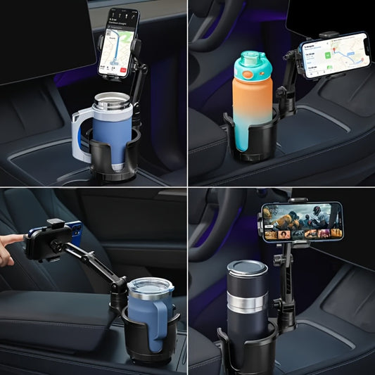 Cup Holder Phone Mount 2-in-1 Car Cup Holder Expander with Long Arm & 360° Rotation – Universal Cell Phone Holder for Car Compatible with All Smartphones