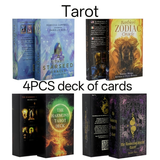 Tarot Card Deck Set 4pcs – Starseed Oracle, Paolo Barbieri Zodiac Oracle, Harmony Tarot & Wandering Spirit Tarot Cards, Mystical Oracle Deck Collection Gift for Readers