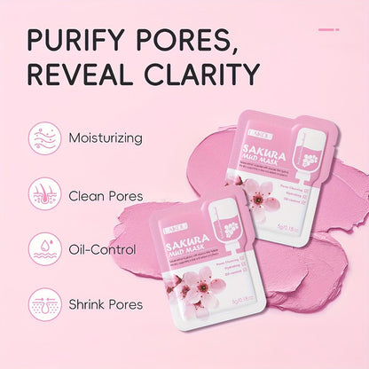 Skincare Set with LAIKOU Label, 50 Sakura Sachets Across Mud Mask Sleep Mask Scrub Lip Mask and Toner