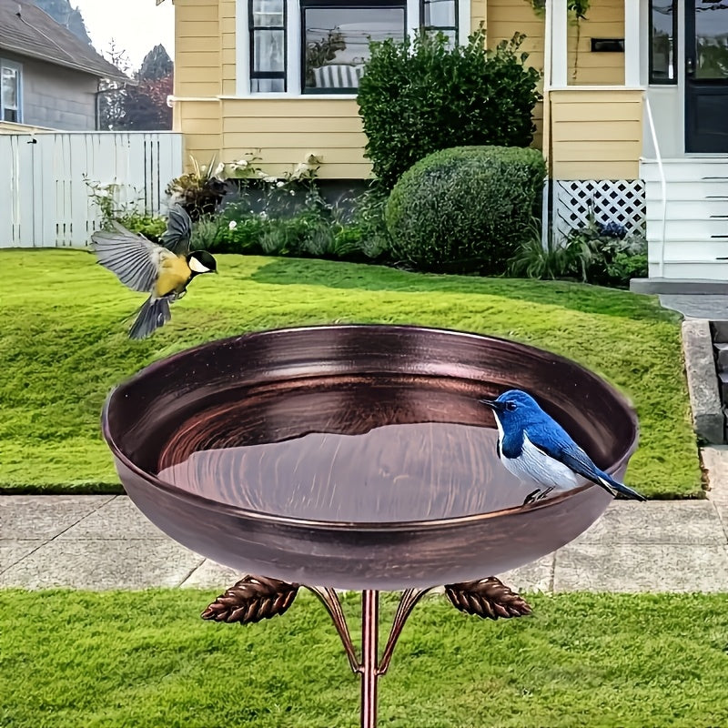 Garden Bird Station Options with 87.99-Inch Four-Hook Pole, Round Feeder or Leaf-Accent Bath