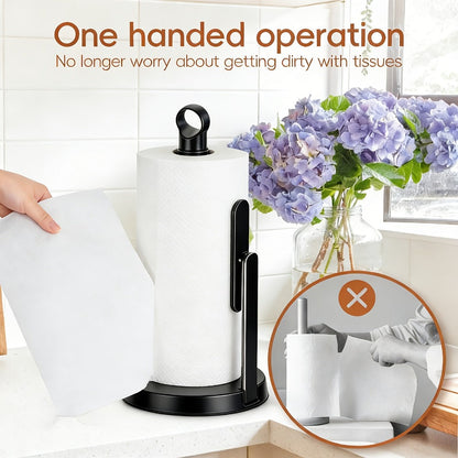 Paper Towel Holder Countertop - Stainless Steel Standing Dispenser with Tension Arm for One-Handed Tear, Modern Kitchen Roll Holder in Silver White Gold Black