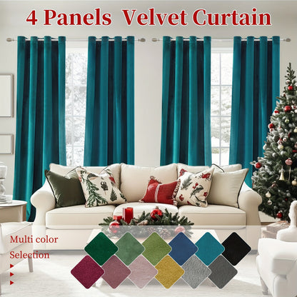 Four-Panel Velvet Blackout Curtain Set with 12 Colors, 10 Sizes and 1.6-Inch Grommet Openings