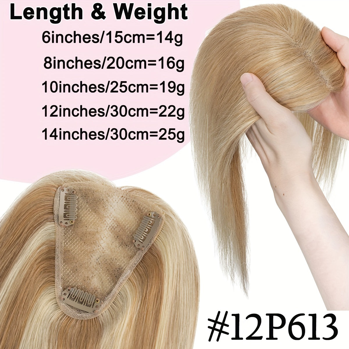 Clip-In Lace Hair Topper with 8 x 10 cm Base in Four Colors and 6-, 8-, 10-, 12- or 14-Inch Lengths