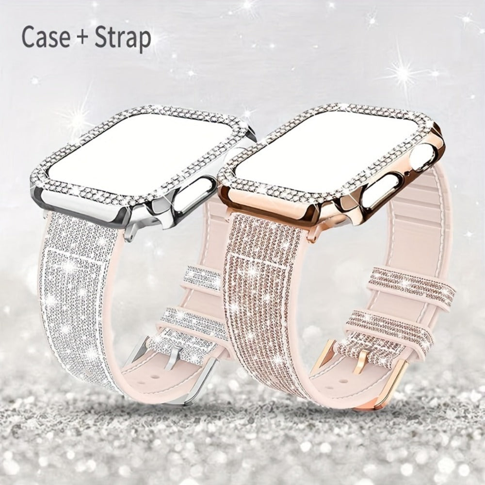Rhinestone Mesh Watch Band and Matching Case Set for Apple Watch in 19 Color-and-Size Options