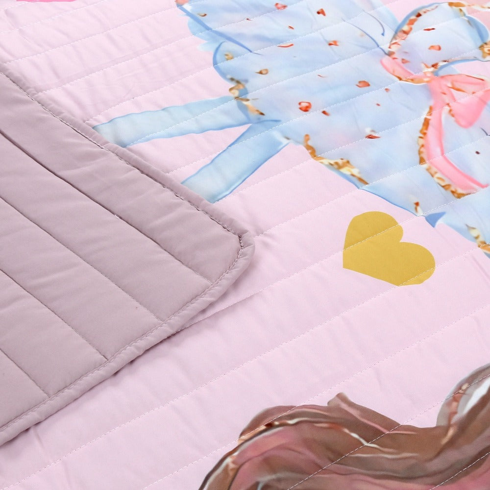 Pink Pony and Princess Print Three-Piece Bedspread Set with 67 x 90-Inch Cover and Two 20 x 28-Inch Shams
