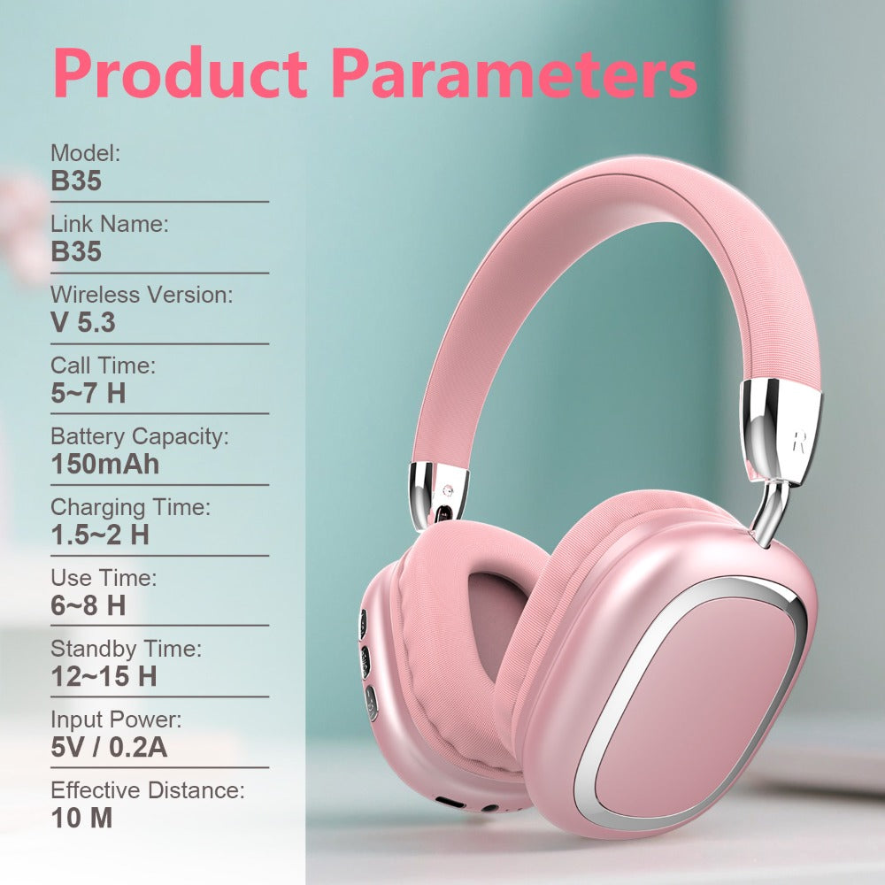 B35 Over-Ear Headphones with Bluetooth 5.3, 40mm Drivers, 90-Degree Rotating Earcups and Five Color or Storage Sets