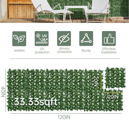 Artificial Ivy Privacy Fence Screen in 13 Size Options with Cuttable Green Leaf Panels for Patio or Balcony