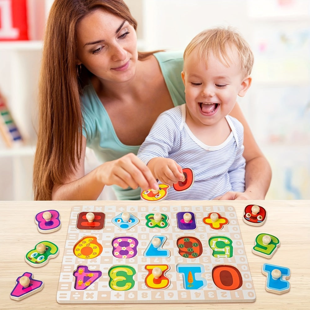Six-Board Wooden Peg Puzzle Set with Metal Storage Rack and Scene or Animal Theme Checkout Options