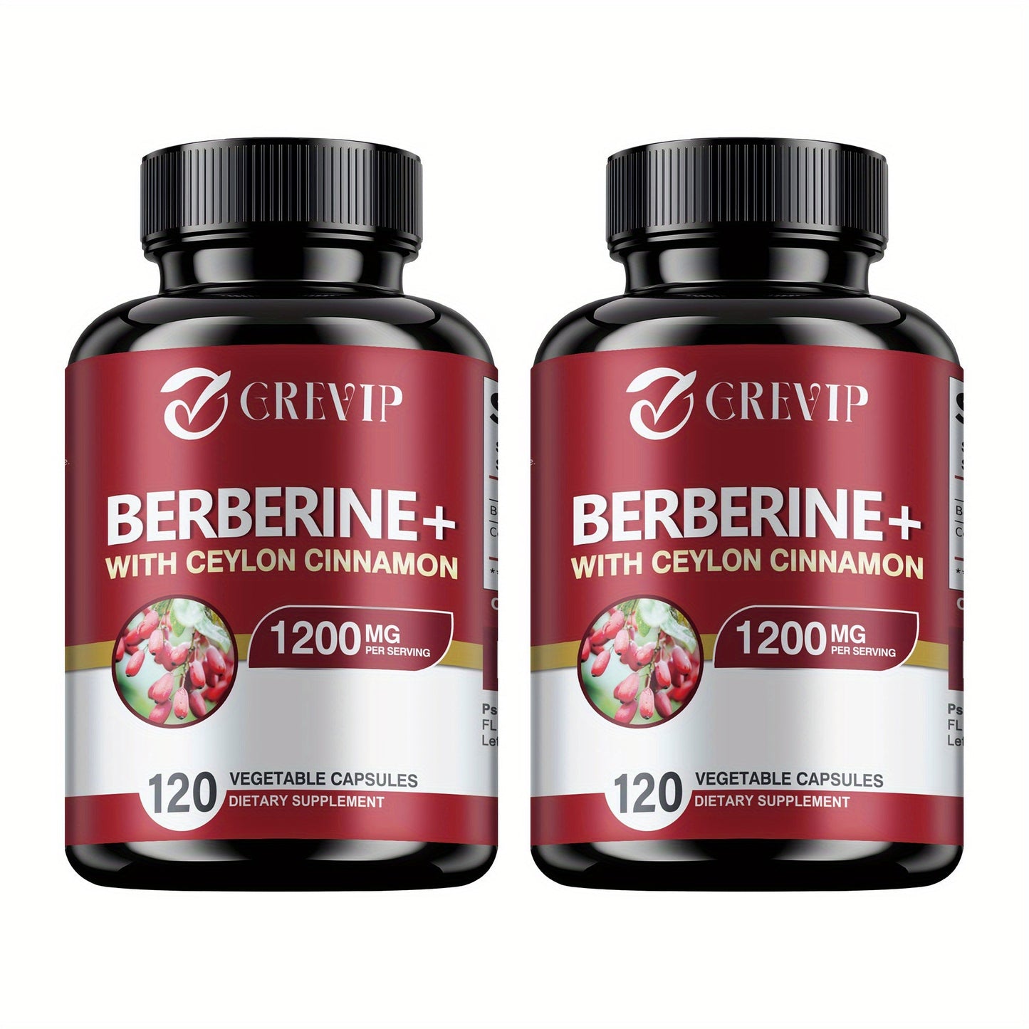 Dietary Supplement Berberine HCl and Ceylon Cinnamon Capsules, 120 Count with Multi-Bottle Options