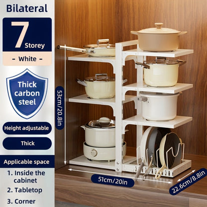 Multi-Tier Kitchen Storage Rack with Two-, Three-, Four- or Bilateral Seven-Shelf Layouts in Black, White or Gray