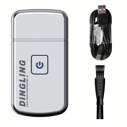 Silver Card-Style Foil Electric Shaver with USB Charging Cable, Cleaning Brush and 3.6-Inch Length