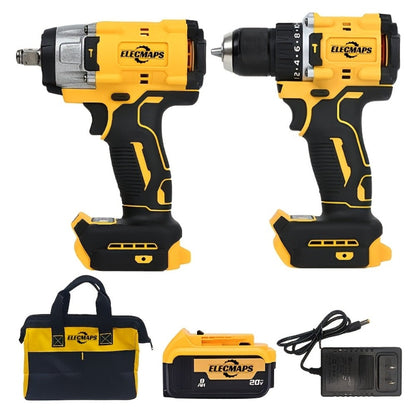 Cordless Power Tool Combo Kit for Dewalt 20V Battery - Impact Wrench 1500Nm, Brushless Drill & Screwdriver Set for Home Repair & Construction