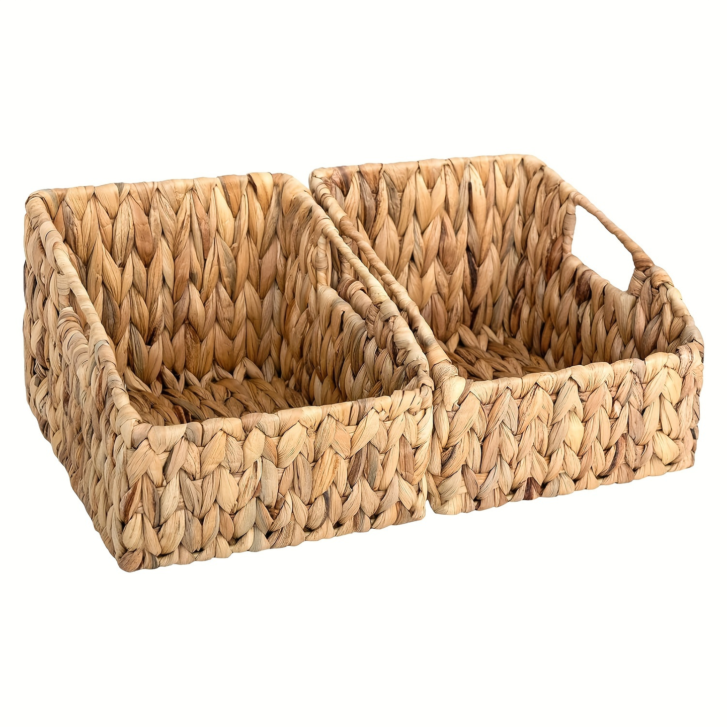 Seagrass & Water Hyacinth Storage Basket with Built-in Handles - Hand-Woven Square Wicker Bins for Bedroom Bathroom Pantry Shelves, Multiple Styles