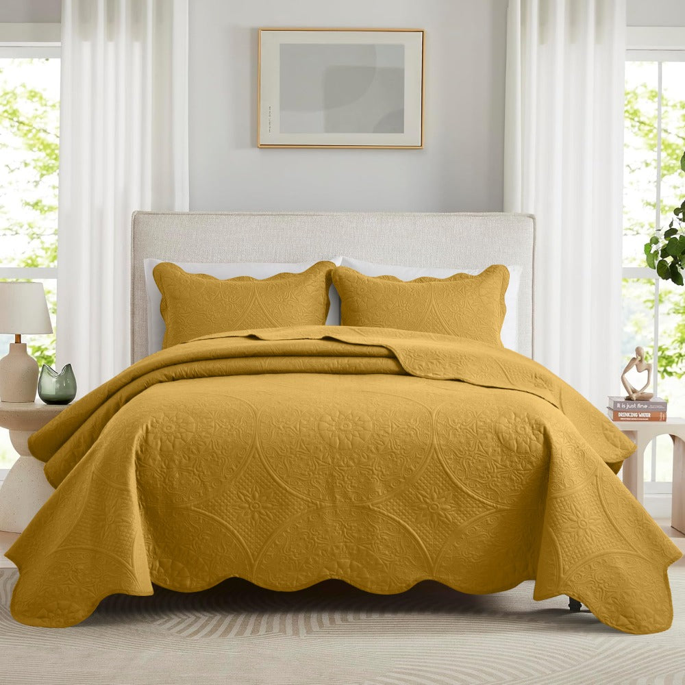 Quilted Bedspread Set 3 Piece – Soft Floral Coverlet with Pillow Shams, Lightweight Breathable Quilt for Bedroom & Guest Room, All Season Bed Cover