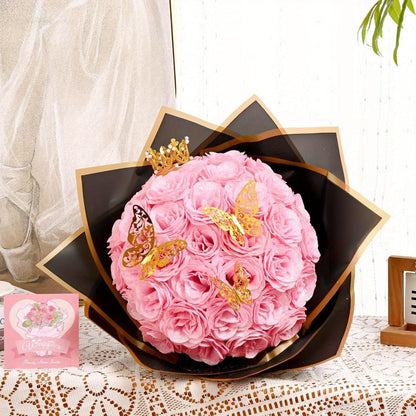 Glitter Roses Bouquet 24/36pcs - Everlasting Artificial Roses with Sparkling Glitter Petals for Valentine's Day, Wedding & Anniversary