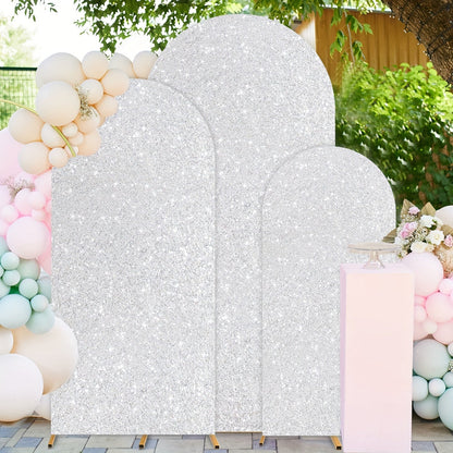 Three-Size Wedding Arch Cover Set for 4, 5 and 6-Foot Frames in Nine Metallic Sequin Color Options