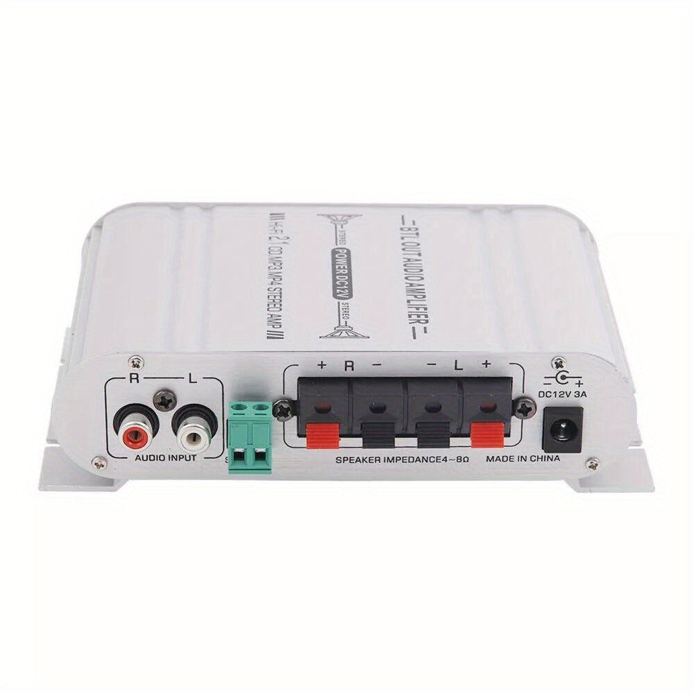 400 Watt 2.1 Channel Car Audio Stereo Amplifier, 12V Class A/B HIFI Power Amp with RCA & AUX Input, Subwoofer Output, Cast Iron Build, 20Wx2+40W RMS, 4-8Ω Speaker Compatible, Model ST-838