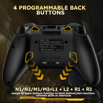 Wireless Gaming Controller Touchscreen PC PS4 Switch Android iOS - 4 Programmable Buttons Rapid Fire 6-Axis Gyroscope Dual Vibration RGB Lighting Bluetooth Gamepad for All Platforms