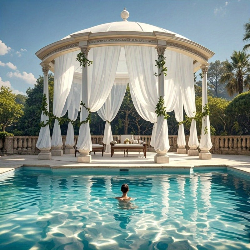 Four-Piece White Sheer Outdoor Curtain Set with Rod-Pocket Top and 152 x 304 cm Panel Size