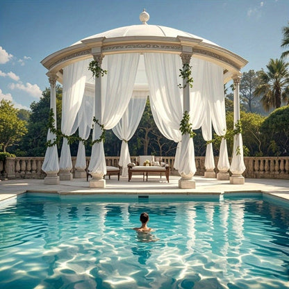 Four-Piece White Sheer Outdoor Curtain Set with Rod-Pocket Top and 152 x 304 cm Panel Size