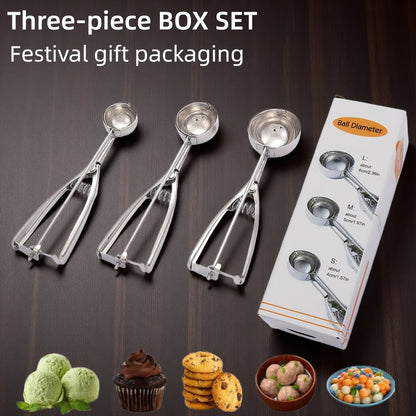 Three-Piece Trigger Scoop Set with Small, Medium and Large Bowls for Ice Cream, Cookie Dough and Fruit